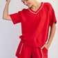 MODAL SCUBA V NECK FLAT PIPING SHORT SLEEVE TOP