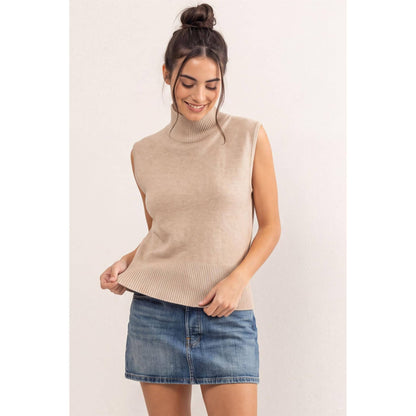 Sleeveless High Neck Knit Top