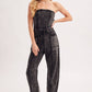 WASHED STRAPLESS SMOCKED WAIST DRAWSTRING JUMPSUIT