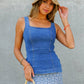Stretch Denim Square Neck Top