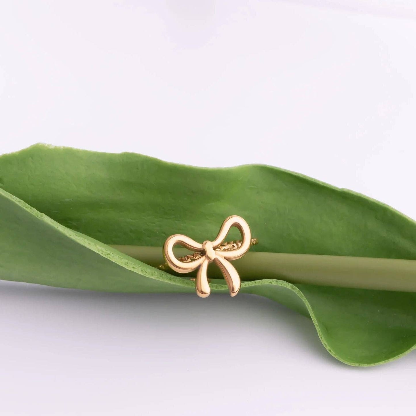 18K Gold PVD Stainless Steel Adjustable Bow Ring
