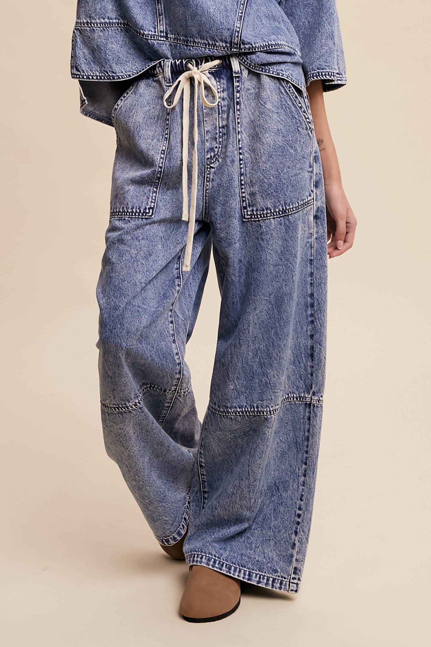 Wide-Leg Denim Drawstring Pants LP0256