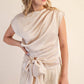 Boat Neck Waist Tie Blouse