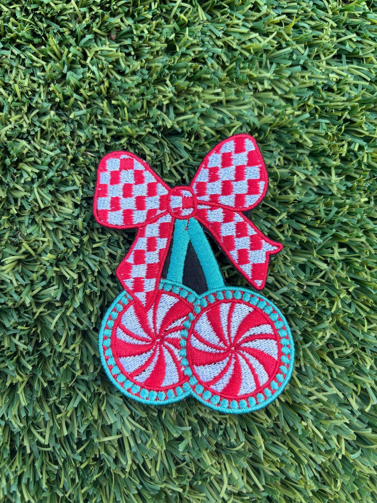Western Christmas Embroidered Patch with Candy Bow