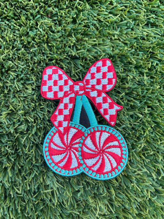 Western Christmas Embroidered Patch with Candy Bow