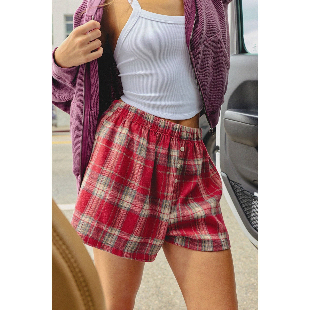 Plaid Shorts With Button Front