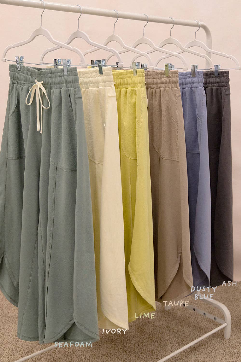 FRENCH TERRY OUT SEAM DETAIL TULIP HEM PANTS