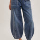 DENIM MID-WAIST DRAWSTRINGS BARREL JEANS