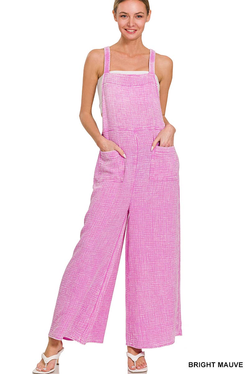 ..Washed Double Gauze Wide Leg Overalls
