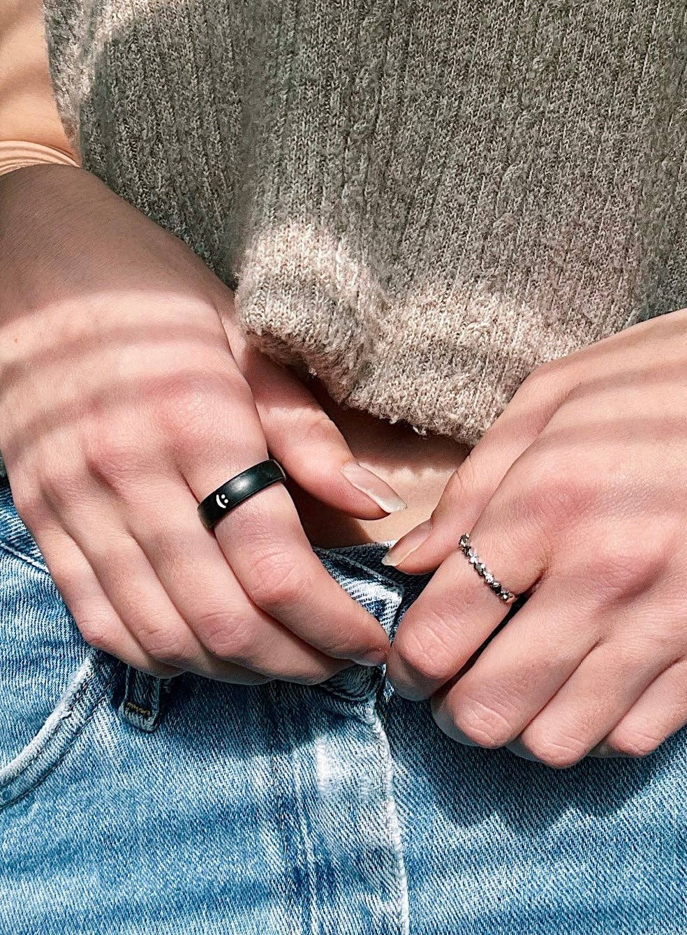 Flip Reversible Smile and Frown Ring Black