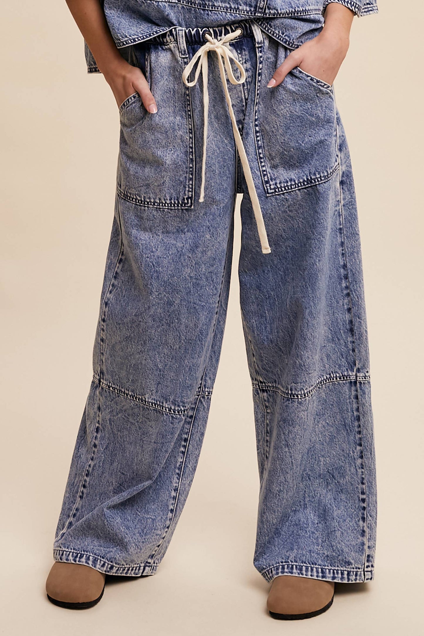 Wide-Leg Denim Drawstring Pants LP0256