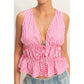 Striped Tie Front Peplum Sleeveless Top