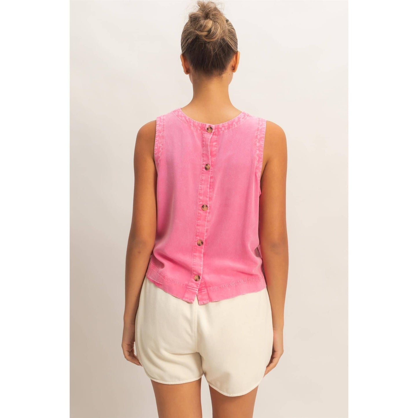 Mineral Wash Button Back Sleeveless Top