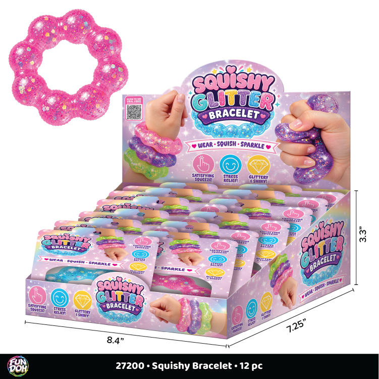 Fun Doh Squishy Sparkle Glitter Sensory Bracelet- 12/Display