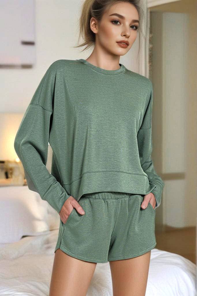 Scuba Sweatshirts & Shorts 2PC Set SI-27476 Zenana