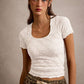 FLORAL PATTERNED TEXTURE SEAMLESS SHORT SLEEVE TOP