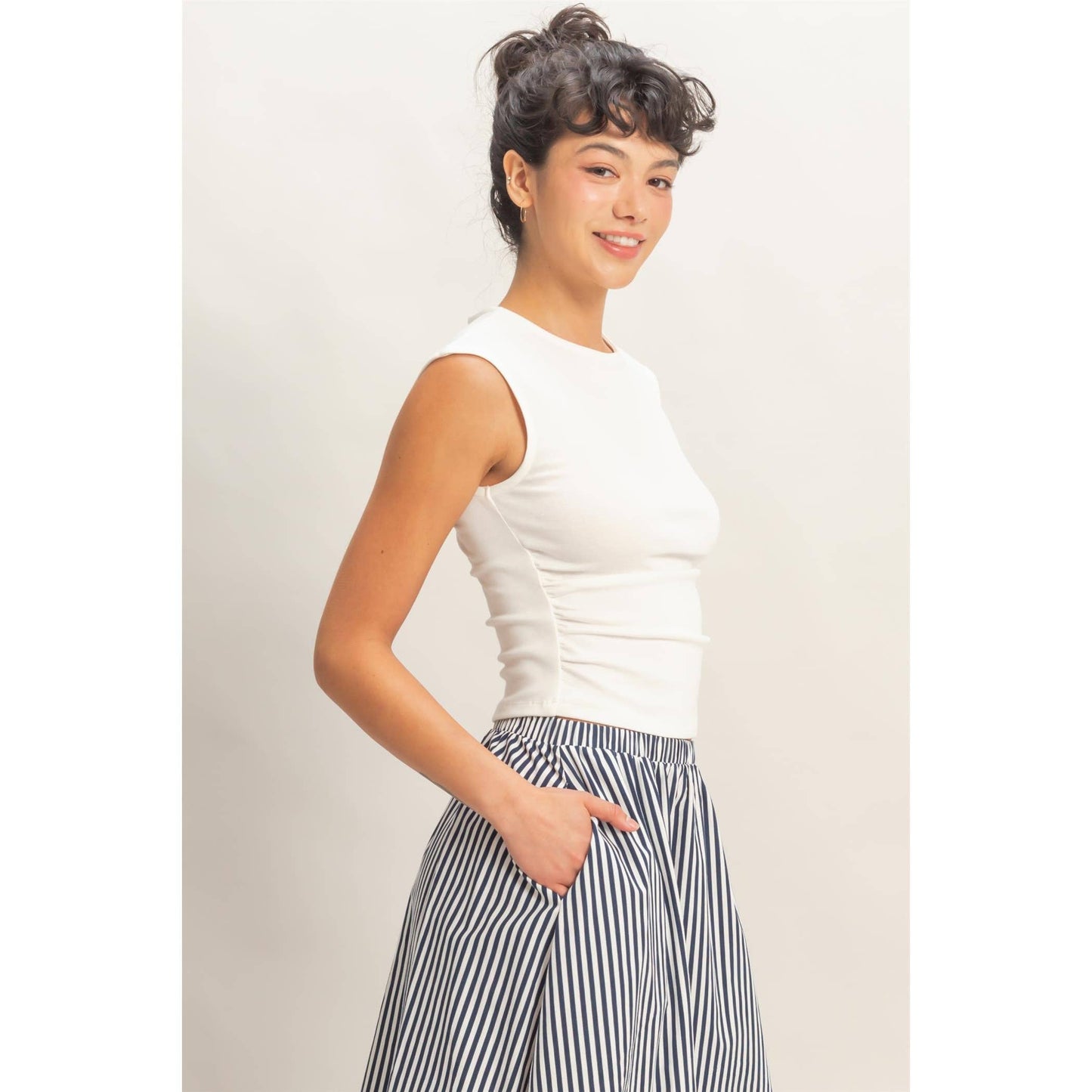 Ruched Waist Cap Sleeve Top