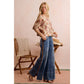WIDE LEG FLARE WASHED DENIM JEANS WITH SIDE SEAM