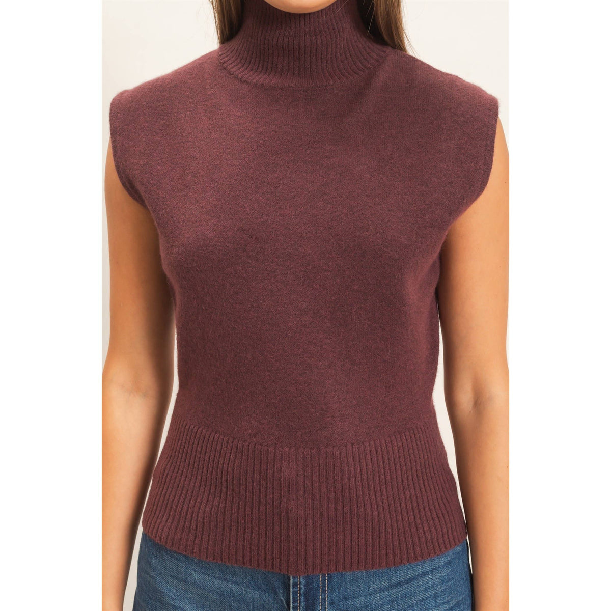 Sleeveless High Neck Knit Top