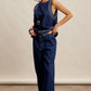 Embroidered Denim Tank & Wide-Leg Pants Set