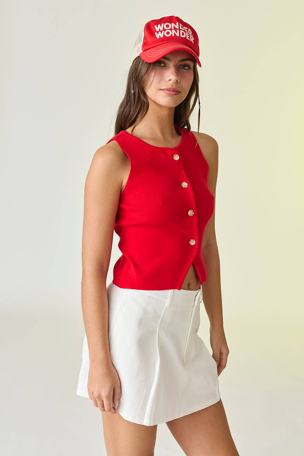 PT50333 Audrey Sleeveless Button Up Top