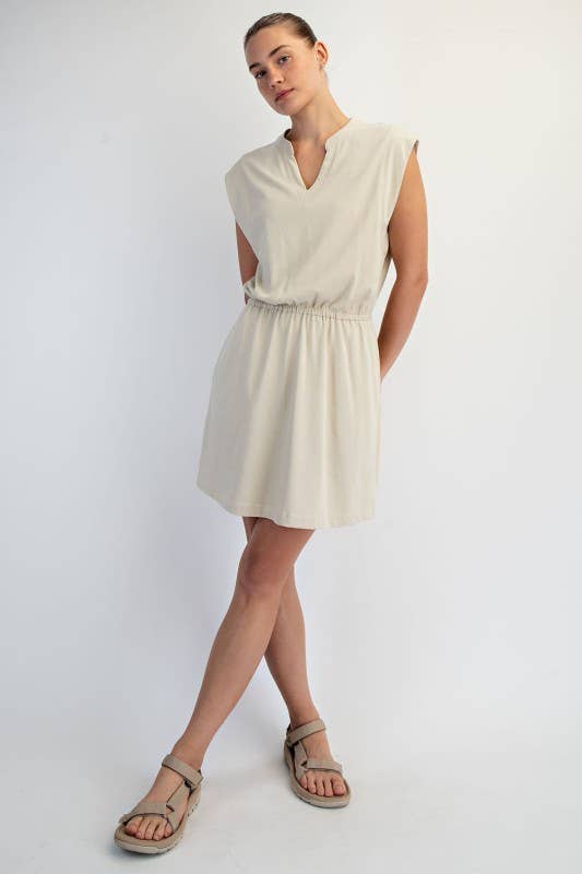 D021237-Sleeveless Mineral Washed Cotton Mini Dress