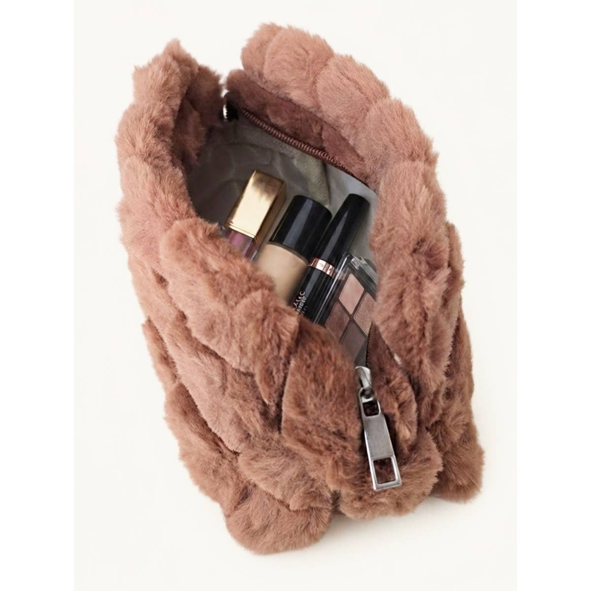 Faux Fur Quilted Cosmetic Pouch