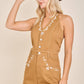 Embroidered Halter Romper with Button Front