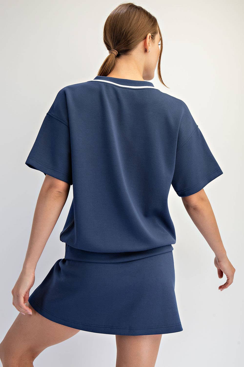 MODAL SCUBA V NECK FLAT PIPING SHORT SLEEVE TOP