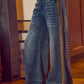 WIDE LEG FLARE WASHED DENIM JEANS WITH SIDE SEAM
