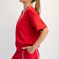 MODAL SCUBA V NECK FLAT PIPING SHORT SLEEVE TOP