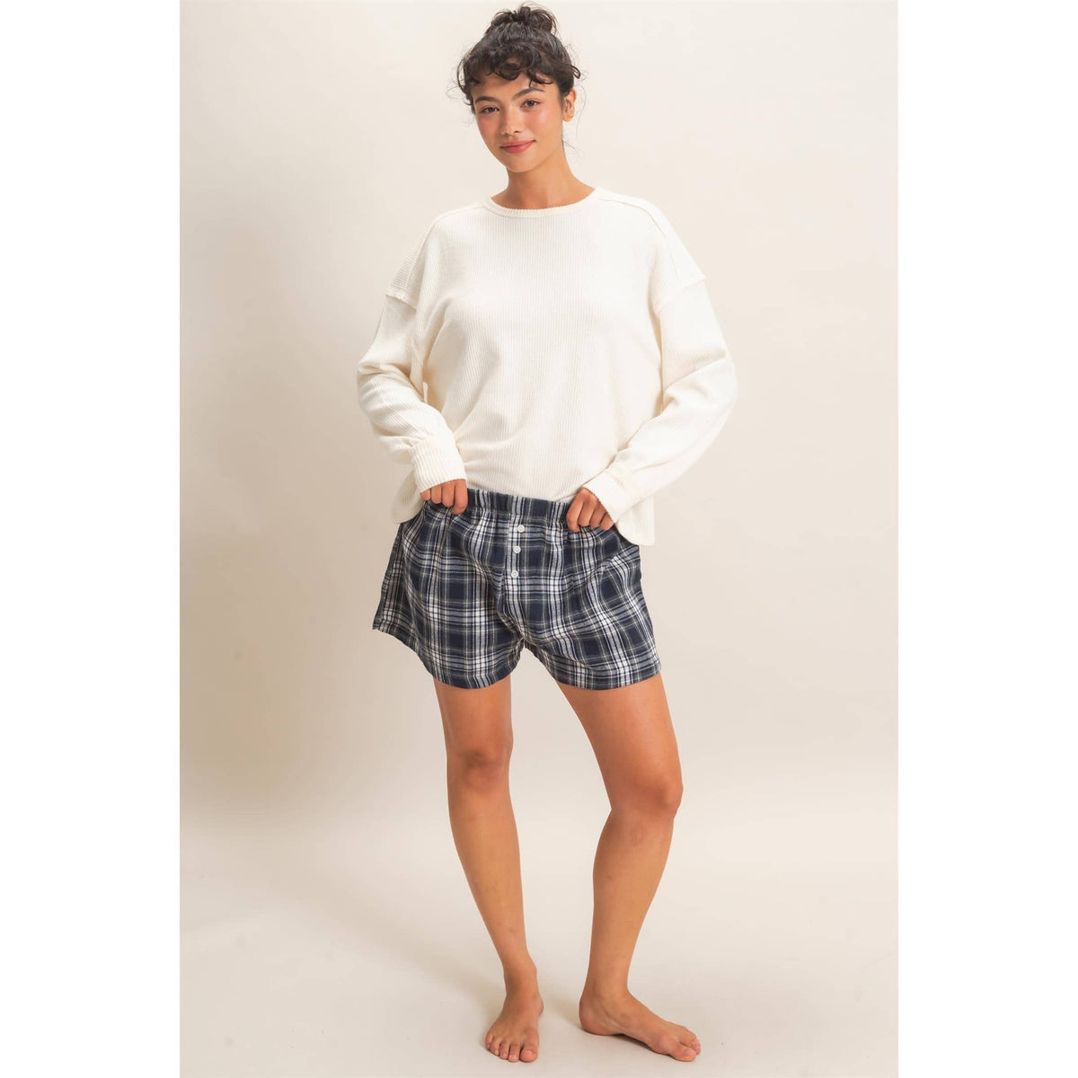 Plaid Shorts With Button Front