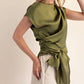 Boat Neck Waist Tie Blouse