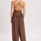 V-NECK RELAXED FLOWY LEGS JUMPSUIT CRISS-CROSS OPEN BACK