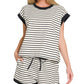Stripe Contrast Trim Top And Shorts Set