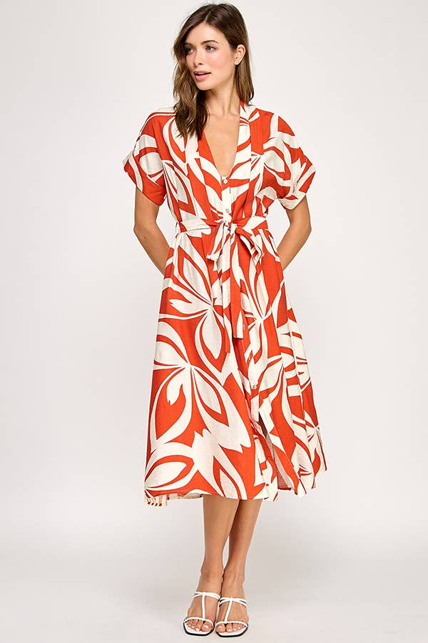Abstract short sleeve midi dress