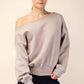 T689937 OFF SHOULDER FRENCH TERRY FLEECE TOP