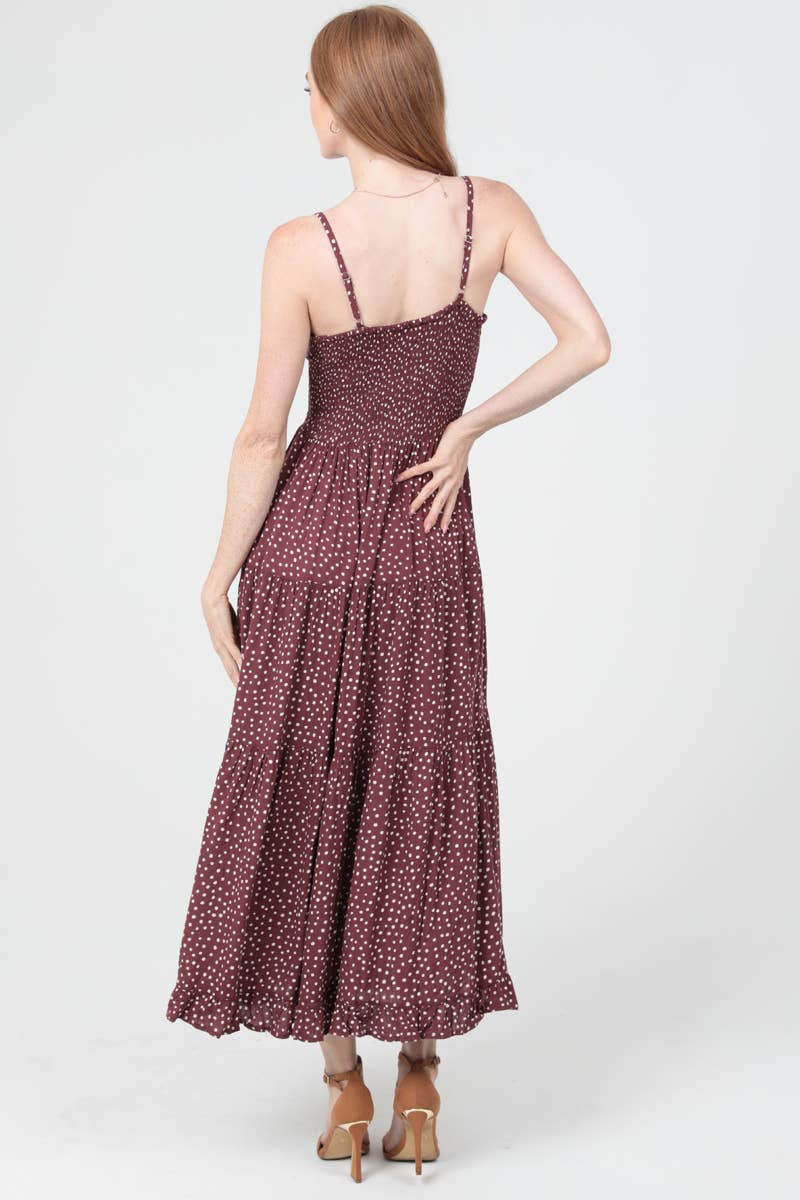 C4C84-FQ00 POLKA DOT SIDE SLIT MAXI DRESS