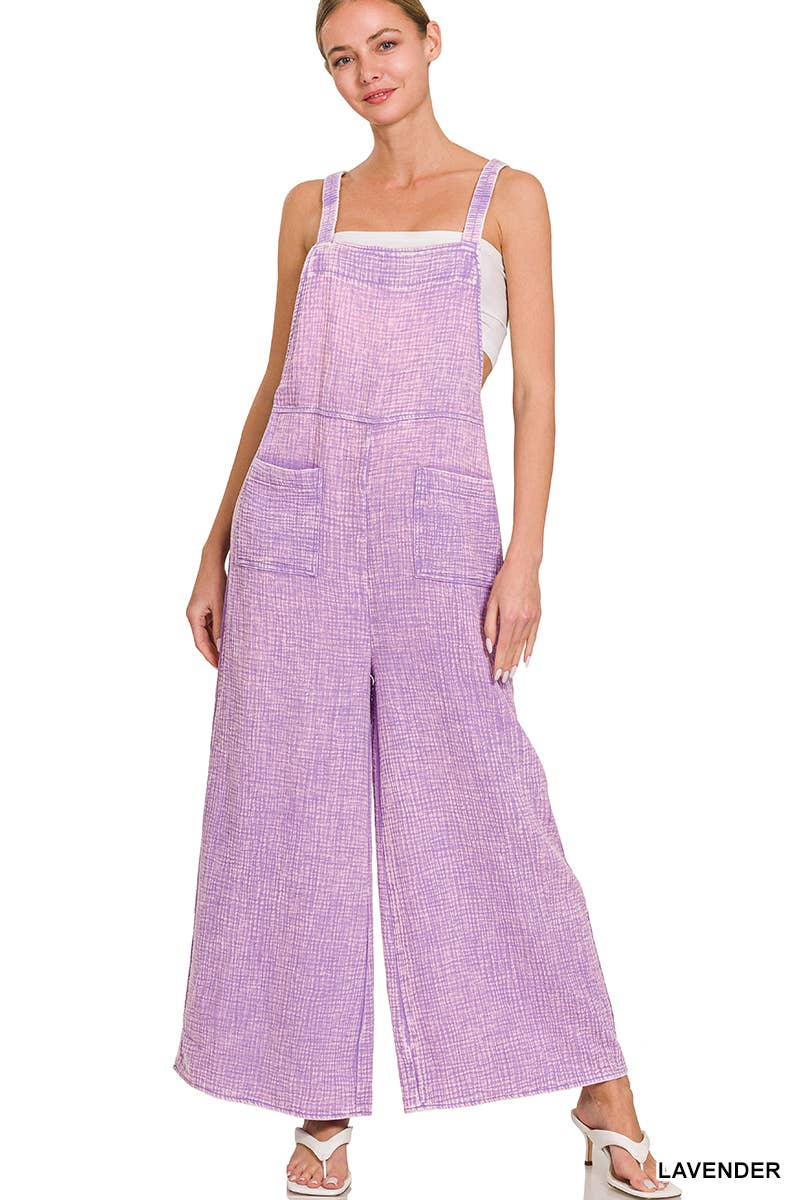 ..Washed Double Gauze Wide Leg Overalls