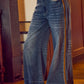 WIDE LEG FLARE WASHED DENIM JEANS WITH SIDE SEAM
