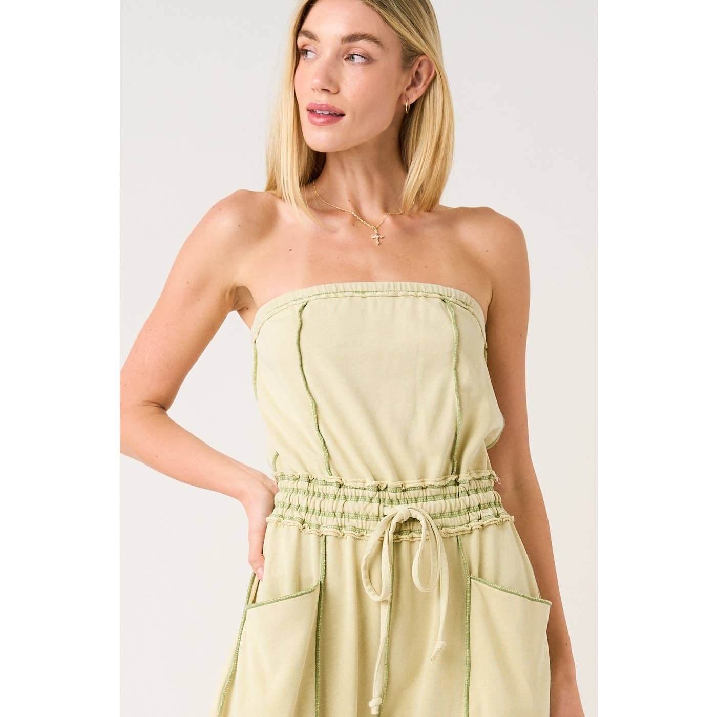 MINERAL WASH CONTRAST STITCH BARREL LEG JUMPSUIT