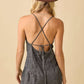 Washed Denim V-Neck Romper with Pleat Detail & Tie Straps