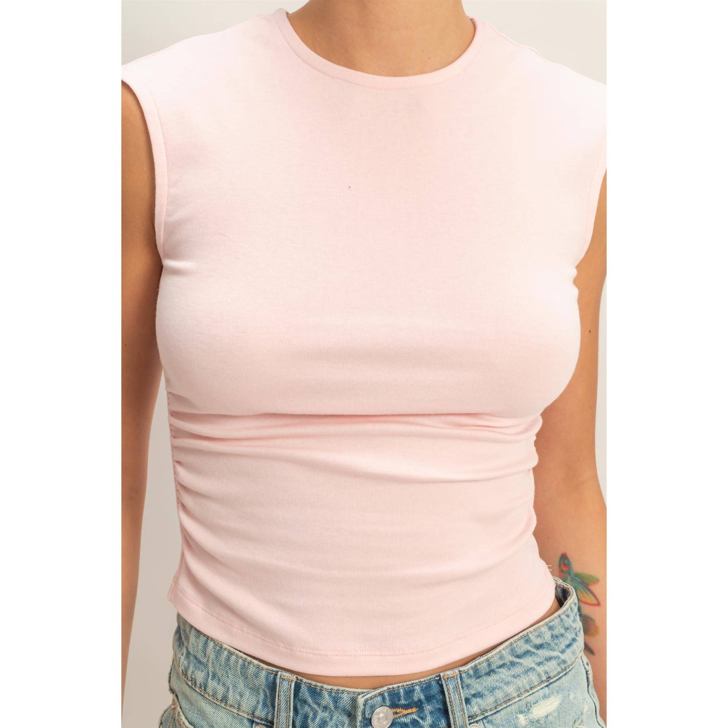 Ruched Waist Cap Sleeve Top