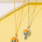 Gold Dipped Enamel Sunrise Cactus Pendant Necklace