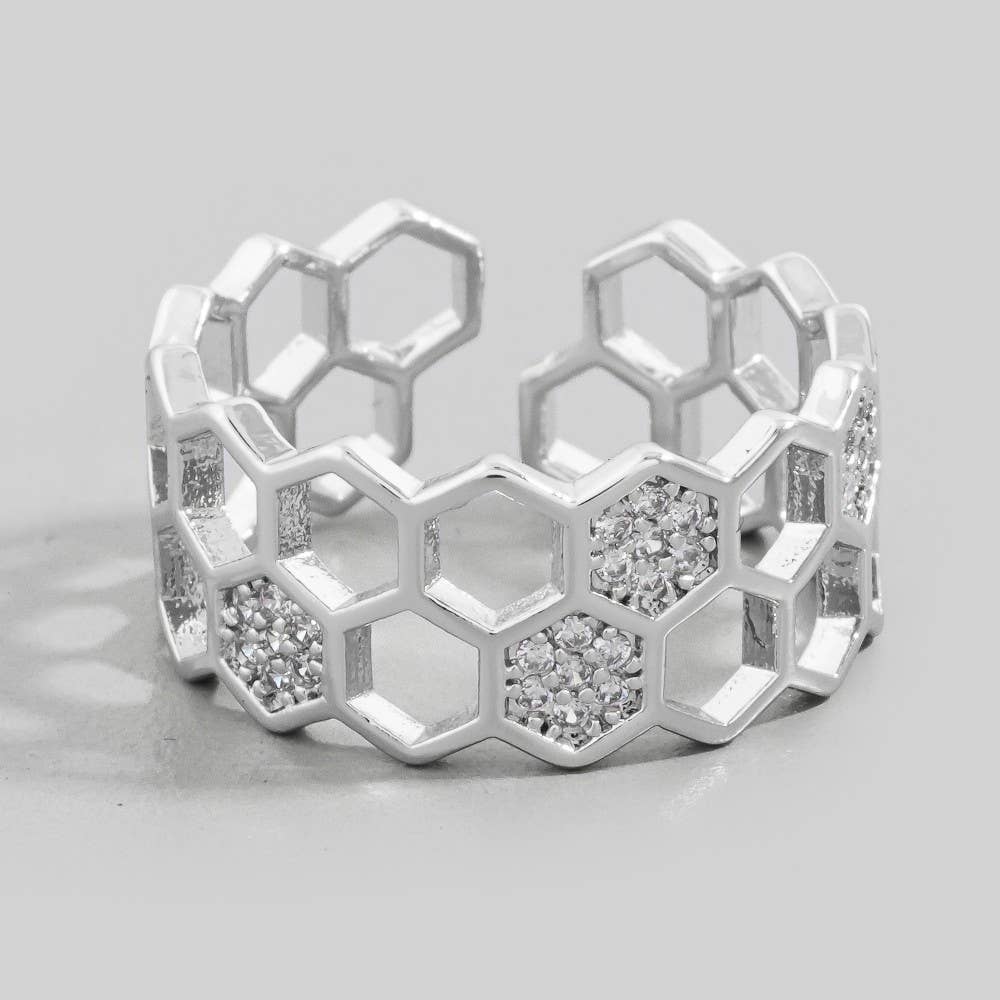 Cz Honeycomb Adjustable Ring