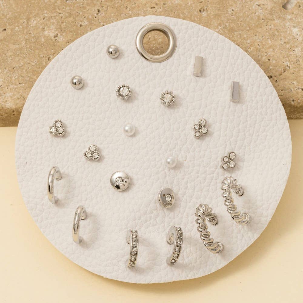 Pearl And Gem Studs Assorted Stud And Hoop Earrings Set