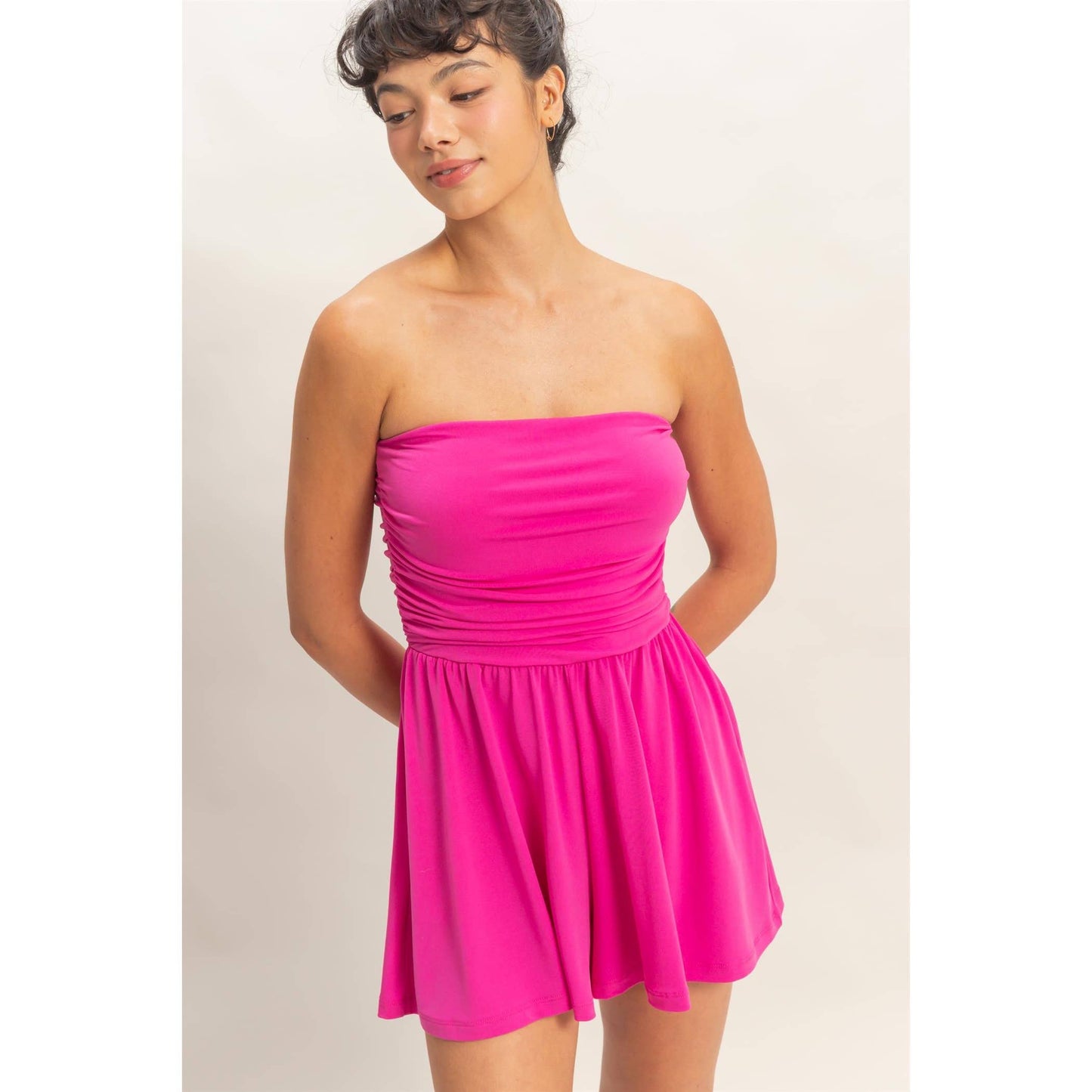 Strapless Shirred Waist Romper
