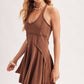 OPEN-BACK WASHED SCOOP HALTER-NECK MINI DRESS