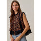 LEOPARD BUTTON UP PLEATED SLEEVELESS BLOUSE TOP