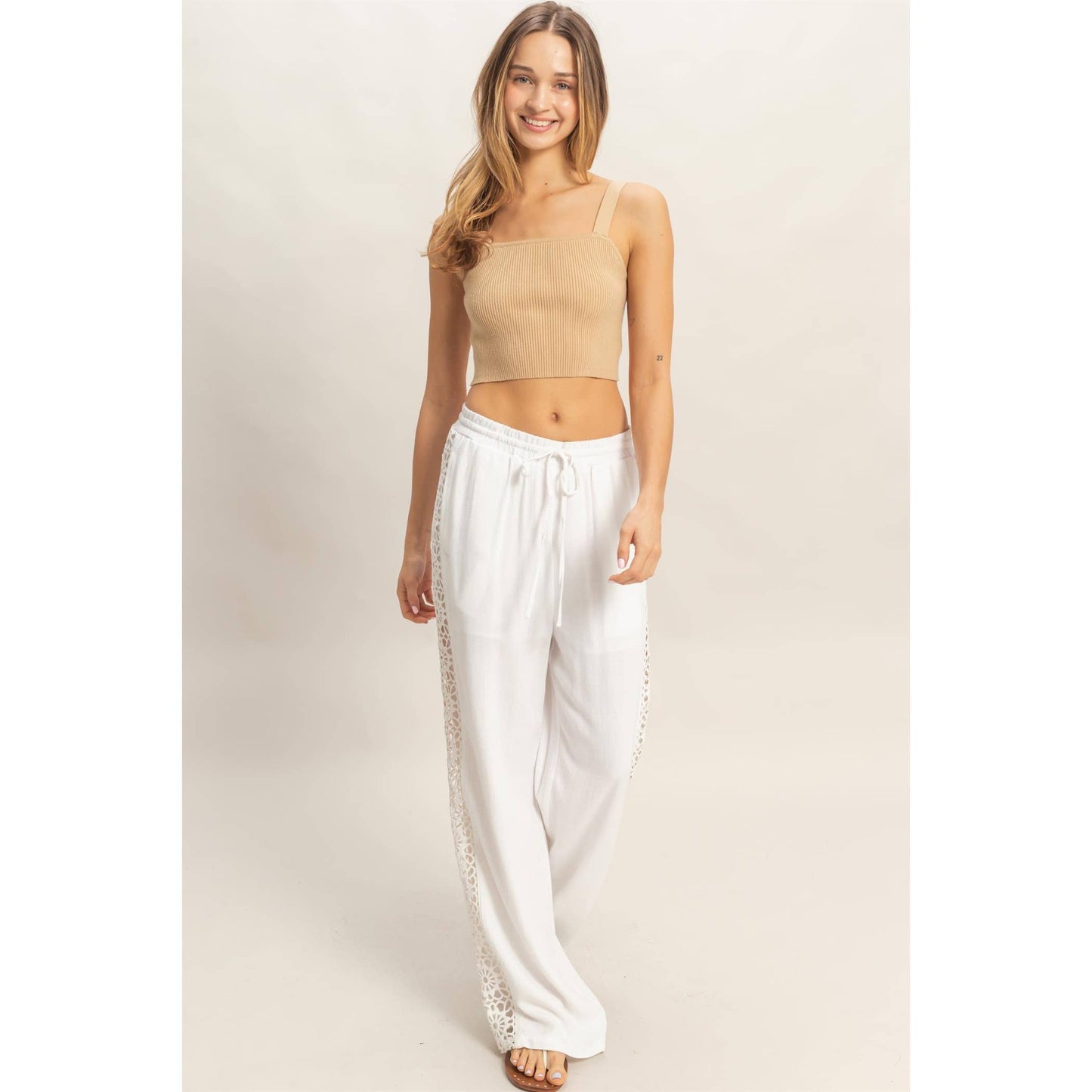 Lace Trim Wide Leg Pants